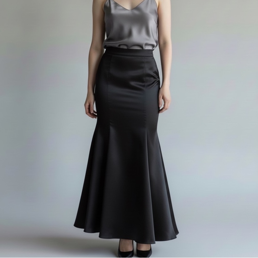 Silk Sundance Black Maxi  A Line Fit & Flare Skirt Women Size 16 Formal Wedding